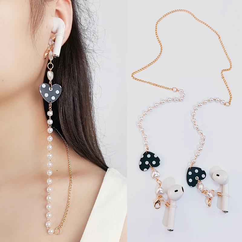 

Bluetooth Wireless Anti-lost Lanyard Headphones Anti-lost Chain Hanging Neck Glasses Lanyar Pearl Black and White Plaid Pendant