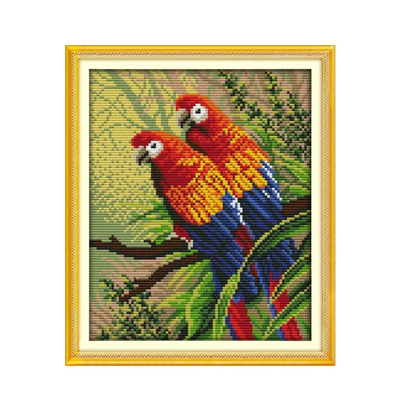 Two Parrots cross stitch kit bird animal lovers 14ct 11ct embroidery DIY handmade needlework craft tool decor decor