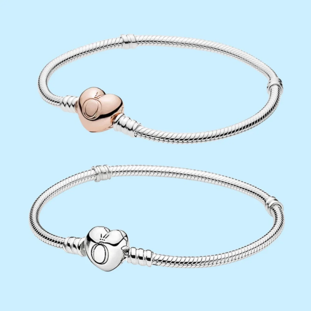 Pandora 925 Sterling Silver Heart Clasp Bracciali A Catena Con Osso Di Serpente Gioielli Di Moda Fit 2024 Nuovi Regali Di Compleanno Per Le Donne