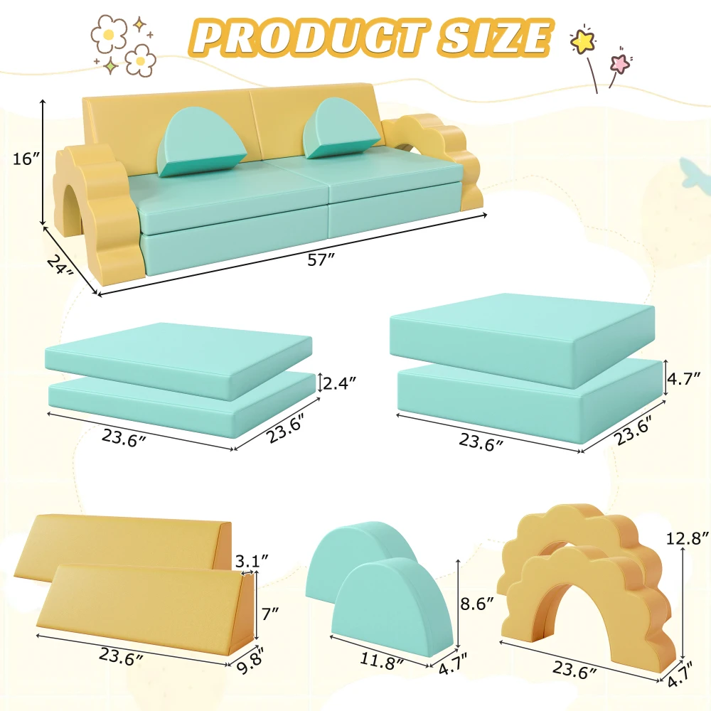 10PCS Kids Couch for Playroom, Baby Climbing and Crawl Foam Play Set, Foam Climbing Blocks Convertible Sofa ,Kids Play Couch 2