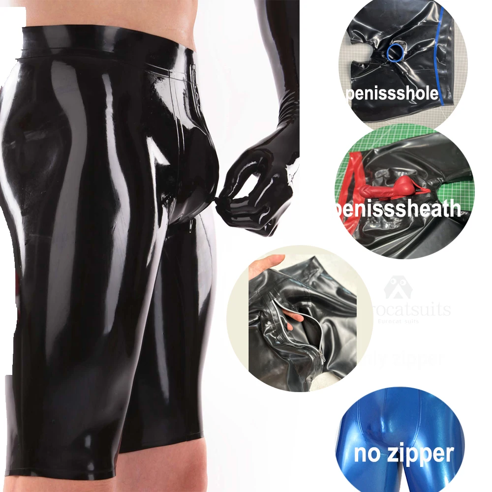 Latex-Catsuit-Hose, kurze Gummihose, Reißverschlüsse im Schritt, Männer