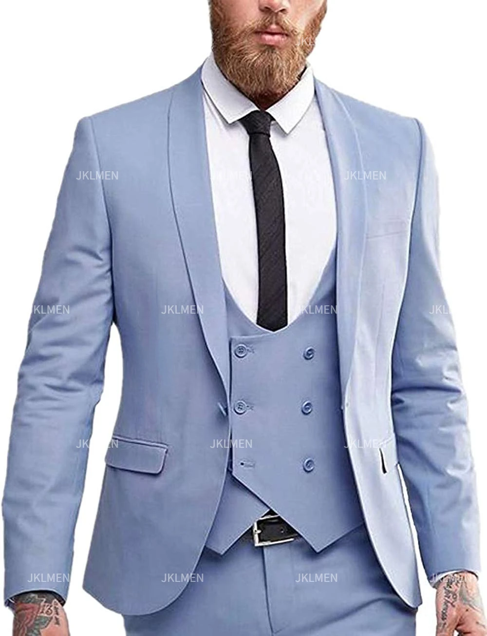 Mens Suit 3 Pieces Slim Fit Formal Business Notched Lapel Tuxedos Groomman For Wedding(Blazer+Vest+Pant)