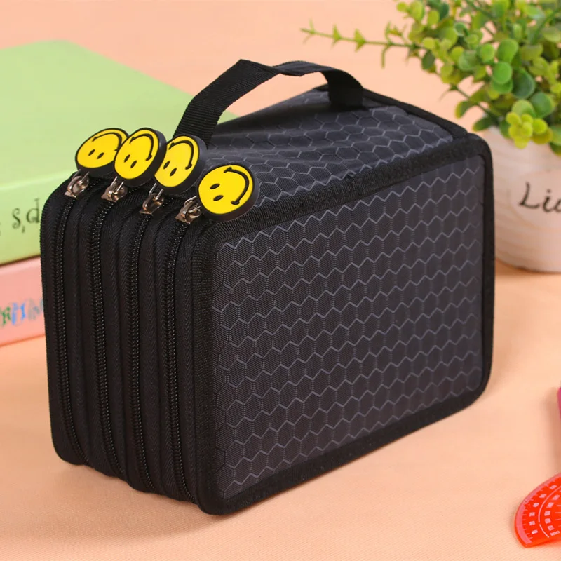 CHEN LIN 72 Holes Four Layers Large Capacity Pencil Case Cute Smile Face Portable Pen Bag Kawaii Storage Bag Student Stationery