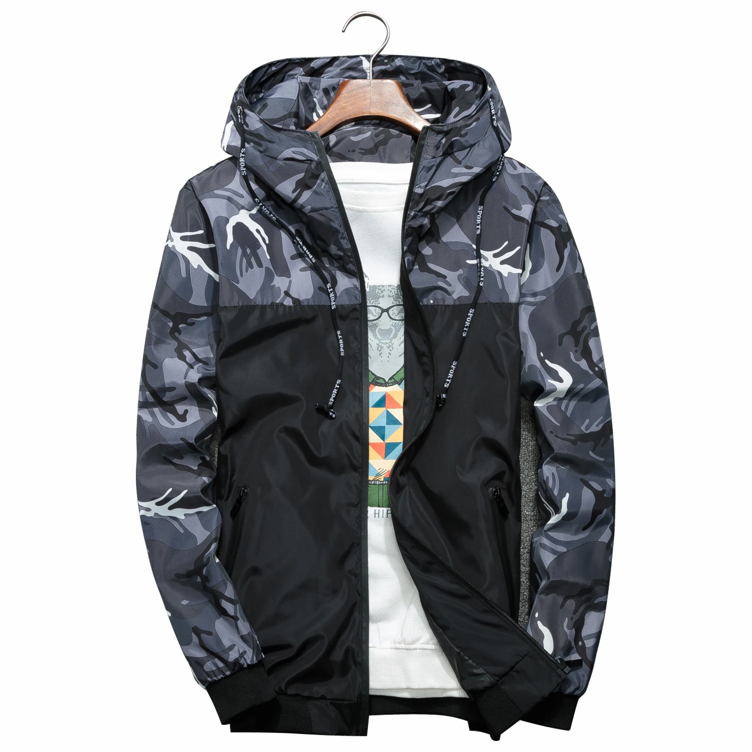 

Men's Casual Jacket 2024Spring and Autumn Camouflage Outdoor Travel Windproof Hooded Coat Fashionable Youth Men's windbreaker