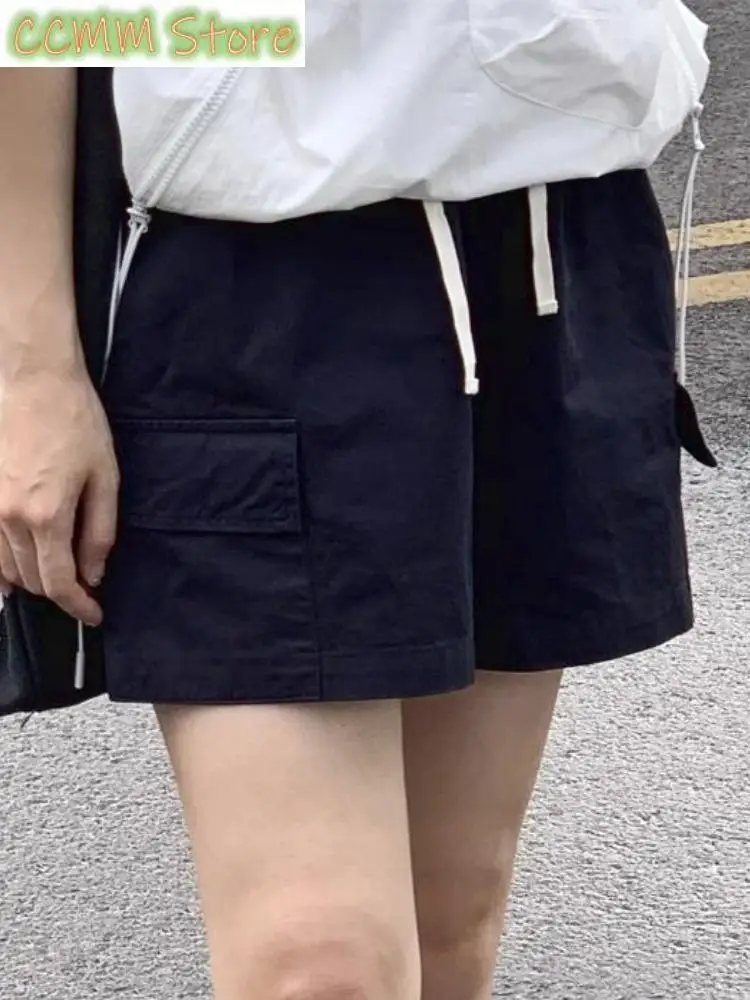 New Summer Korean Fashion Cargo Pants Women Pockets Strappy Casual Vintage Shorts Female Elastic Band Streetwear Designer Pants