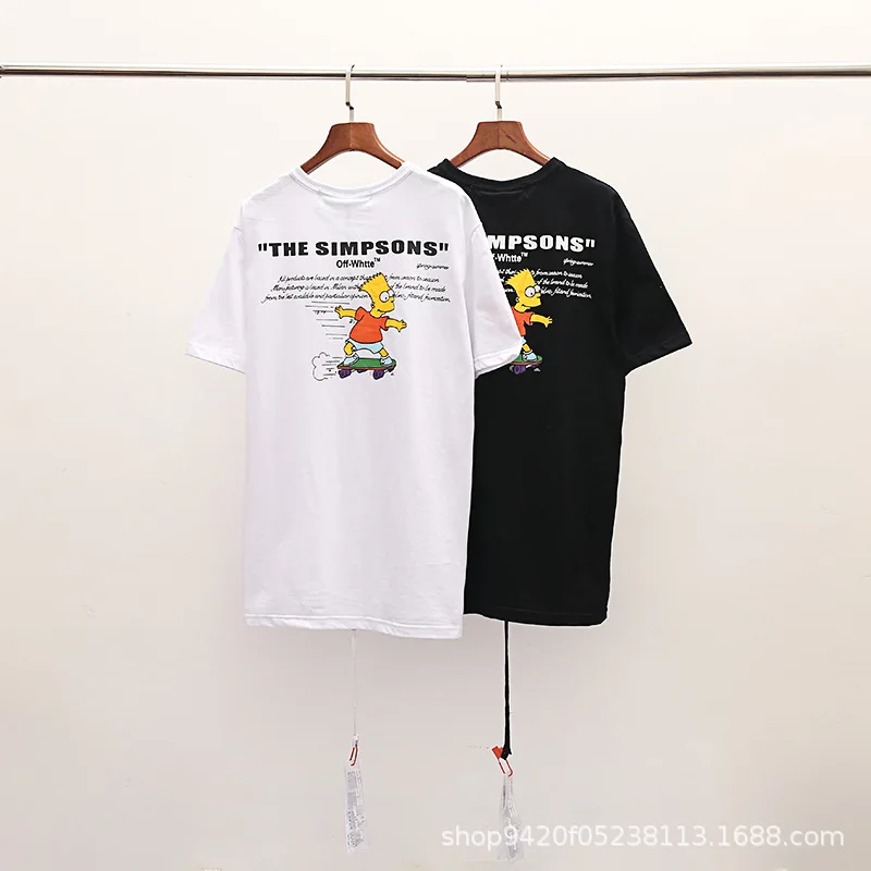 

2024 Chaopai Spring/Summer OFF White Co branded Cartoon Simpson Skateboard Letter Round Neck Pullover Short Sleeve T Shirt