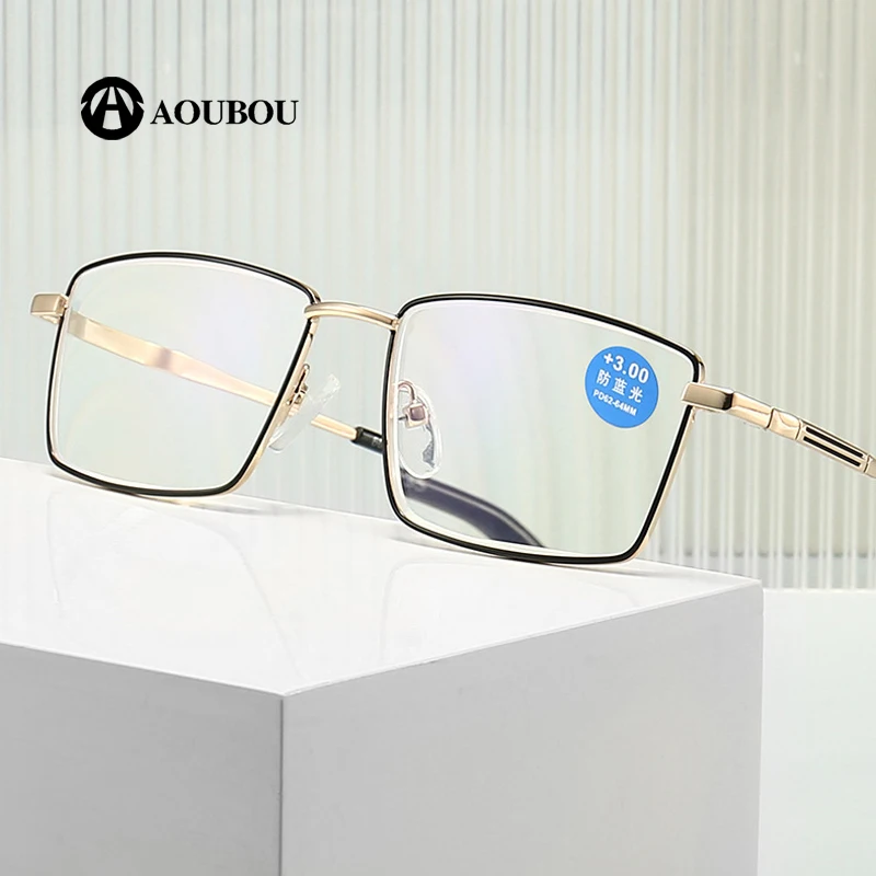 

Metal Large Frame Rectangle Multifocal Reading Glasses Men Anti Blue Light Glasses Kacamata Upscale Da Lettura Leesbril Dames