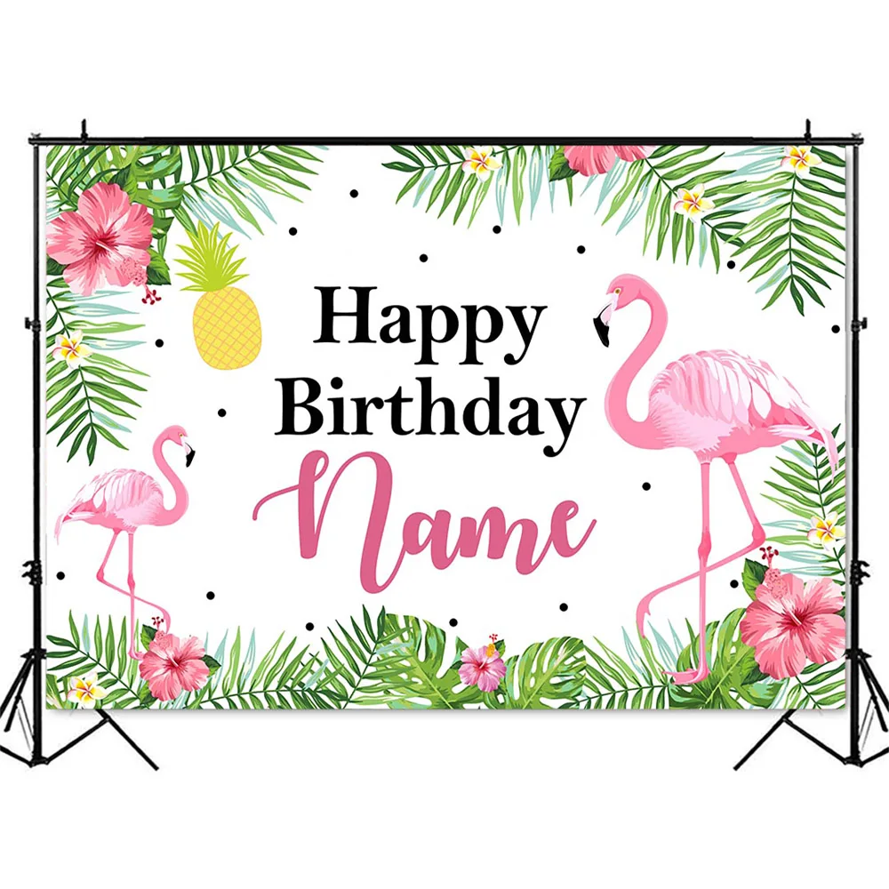 Flamingo Customize Birthday Backdrop Newborn Girls Forest Green Leaves Background for Photo Studio Pineapple Photocall Back Drop photo backdrop