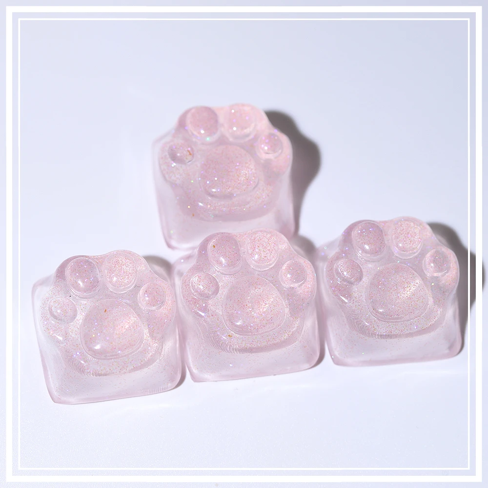 Purple Translucent Cat Paw Anime Keycap with Backlit RGB - Cute Kawaii Pink Cyan Custom ESC & WASD Cap