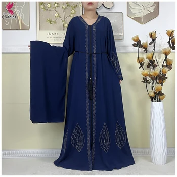2025 New Dubai Muslim Elegant Party Dress Open Zipper Abaya Islam Women Clothing Long sleeves Loose Chiffon Fabric African Dress 1