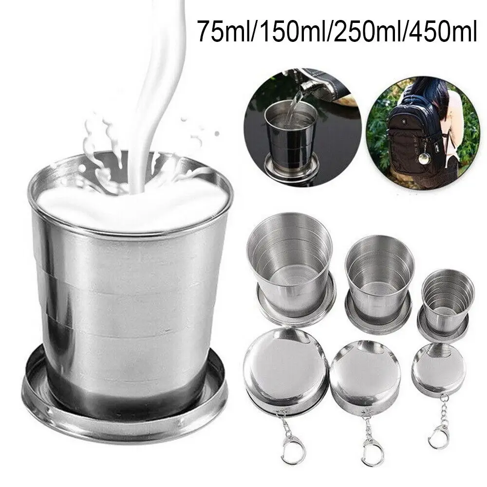 Collapsible Cup Outdoor Shot Glass Keychain Camping Folding Metal Cup   Collapsible Cups Drinking Telescopic Portable Shot Glass Premium Stackable  Metal Collapsable Cup Travel Telescoping Mug (75ml)