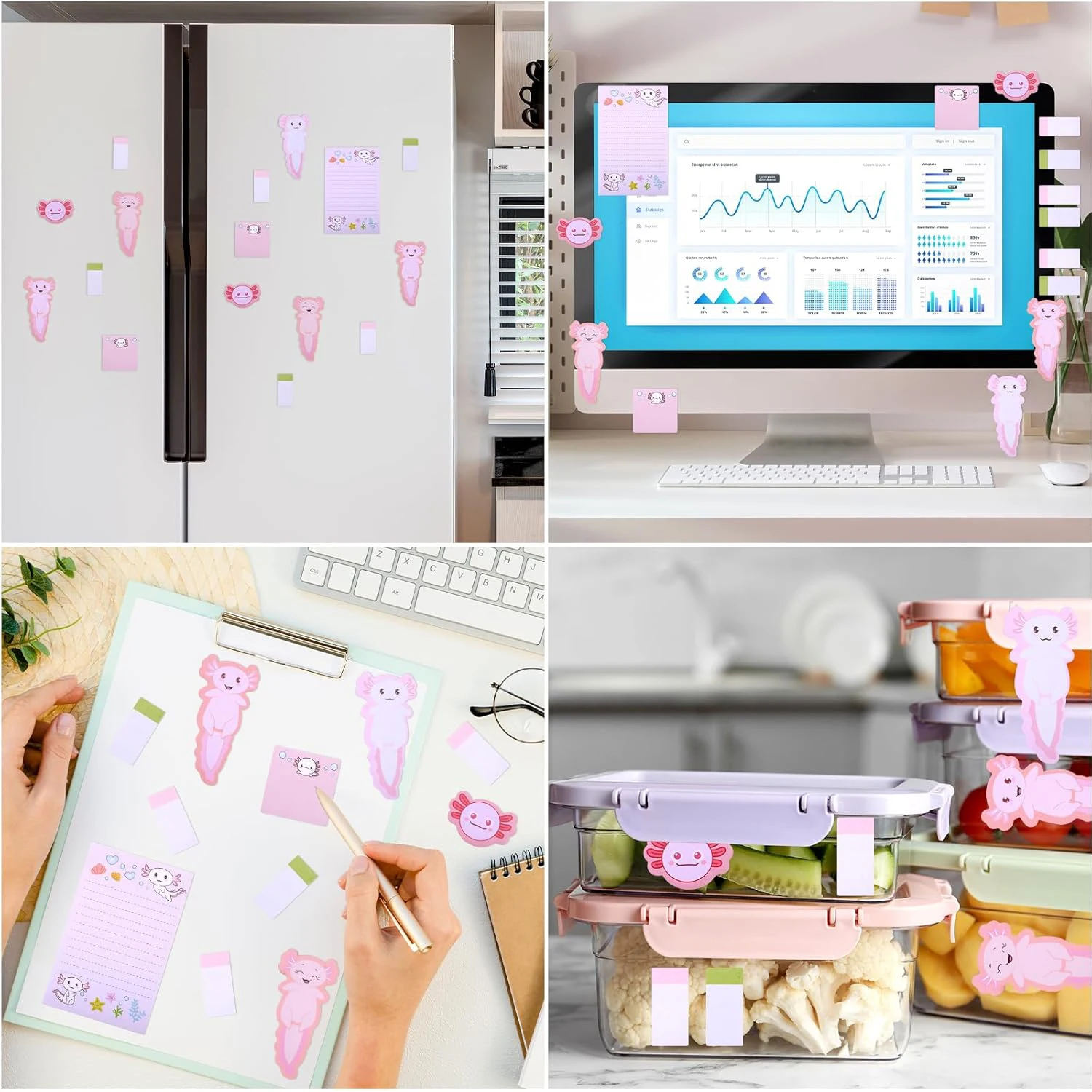 1 set Axolotl Sticky Notes, Cute Cartoon Pink Memo Set, Girl's Party Favor, School Supplies for Students 4