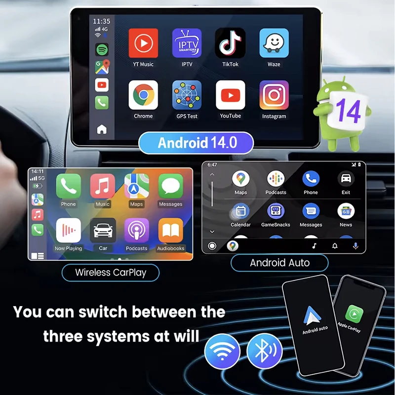 2025 Carplay Ai Box 5 In 1 Android 14 Wireless Carplay Android Auto Adapter 4/8-Core For Netflix YouTube car intelligent systems