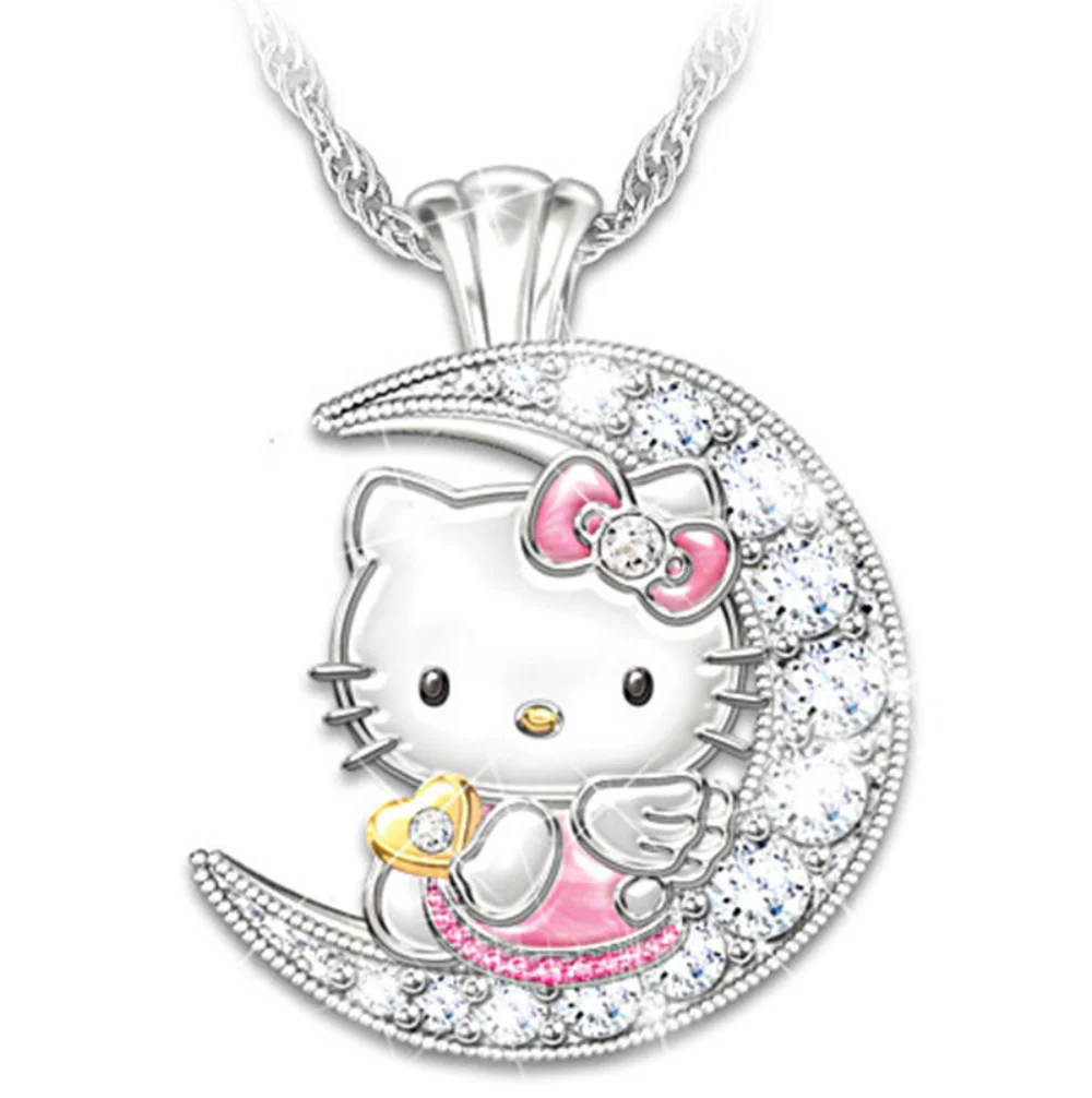 New Kawai Hello Kitty Jewelry Children\'s Pendant Necklace Female Moon Cute Animal Accessories Cartoon Xiao Mao Jewelry Wholesale