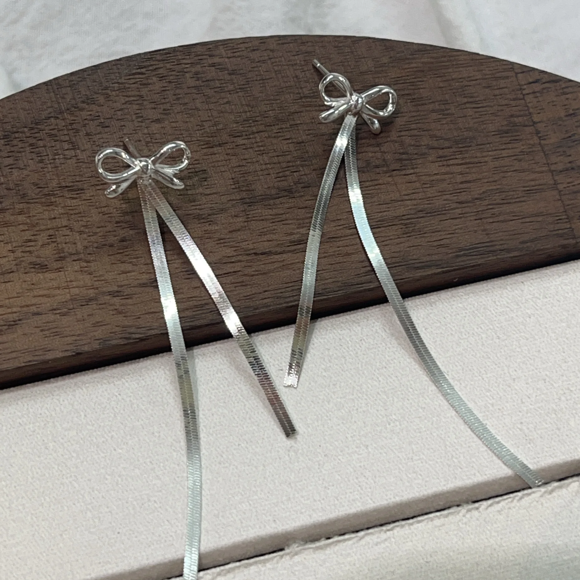 BPOYB S925 Sterling Silver Tassel Snake Chain Bowknot Dangle Earrings For Women Girls Korean Fashion Fine Jewelry