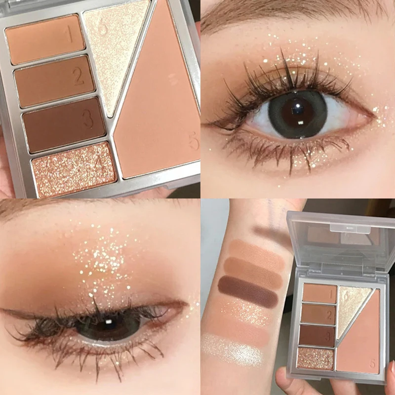 Schimmernde 6-Farben-Matt-Lidschatten-Palette, wasserdicht, matt, glitzernd, Pailletten-Lidschatten, glänzender Highlighter-Lidschatten_voghion.com