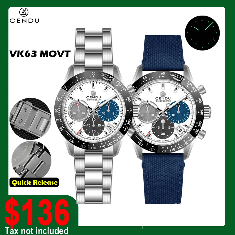Cendu Chronogh Men Watch Mecha Quartz VK63 MOVT Sapphire Glass