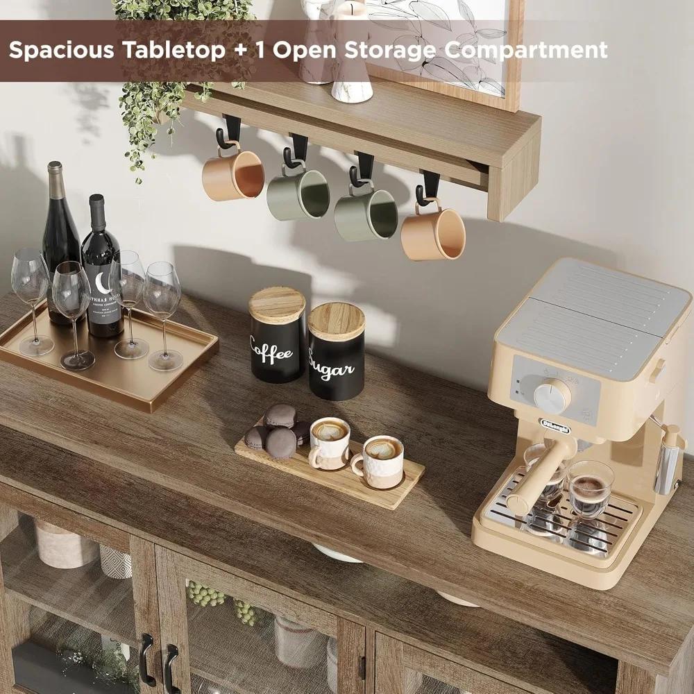 Sideboard Buffet Cabinet with Storage and 3 Glass Door, 55.5 Vintage Kitchen Storage Cabinet Buffets & Sideboards 3
