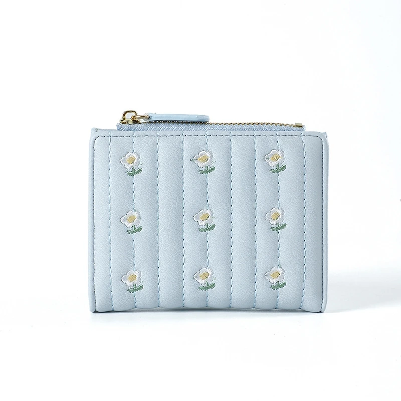 Stylish Clutch Affordable PU Leather Short Wallet New Mini Zipper Money Bag Solid Color Flower Card Holders Girls Women Purse 5