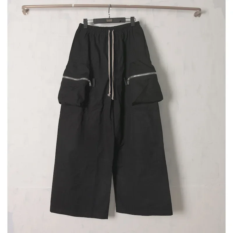 

Brand Rick Men Pants Black Dark Loose Fitting Workwear Large Pocket Wide Leg Pants Cargo Pants Men Baggy Pants