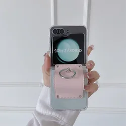 Stylish Leather Fashion Ring Case - Anti - Knock Foldable Phone Cover - Z Flip 5 (Pink)