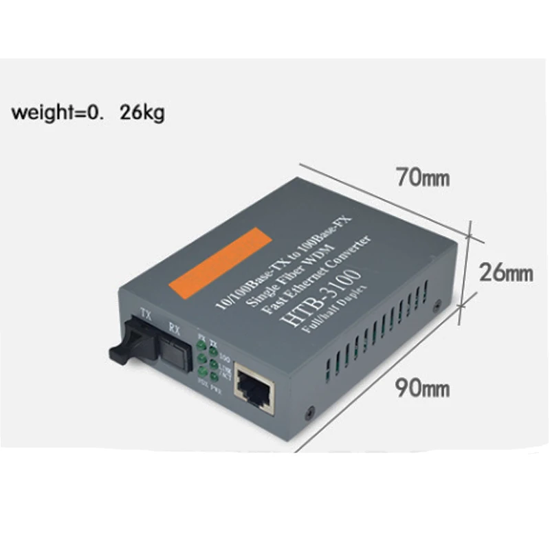 SC Singlemode Singlefiber Media Converter Fiber Transceiver HTB 3100 A B 20km External Power Supply 1 Pair
