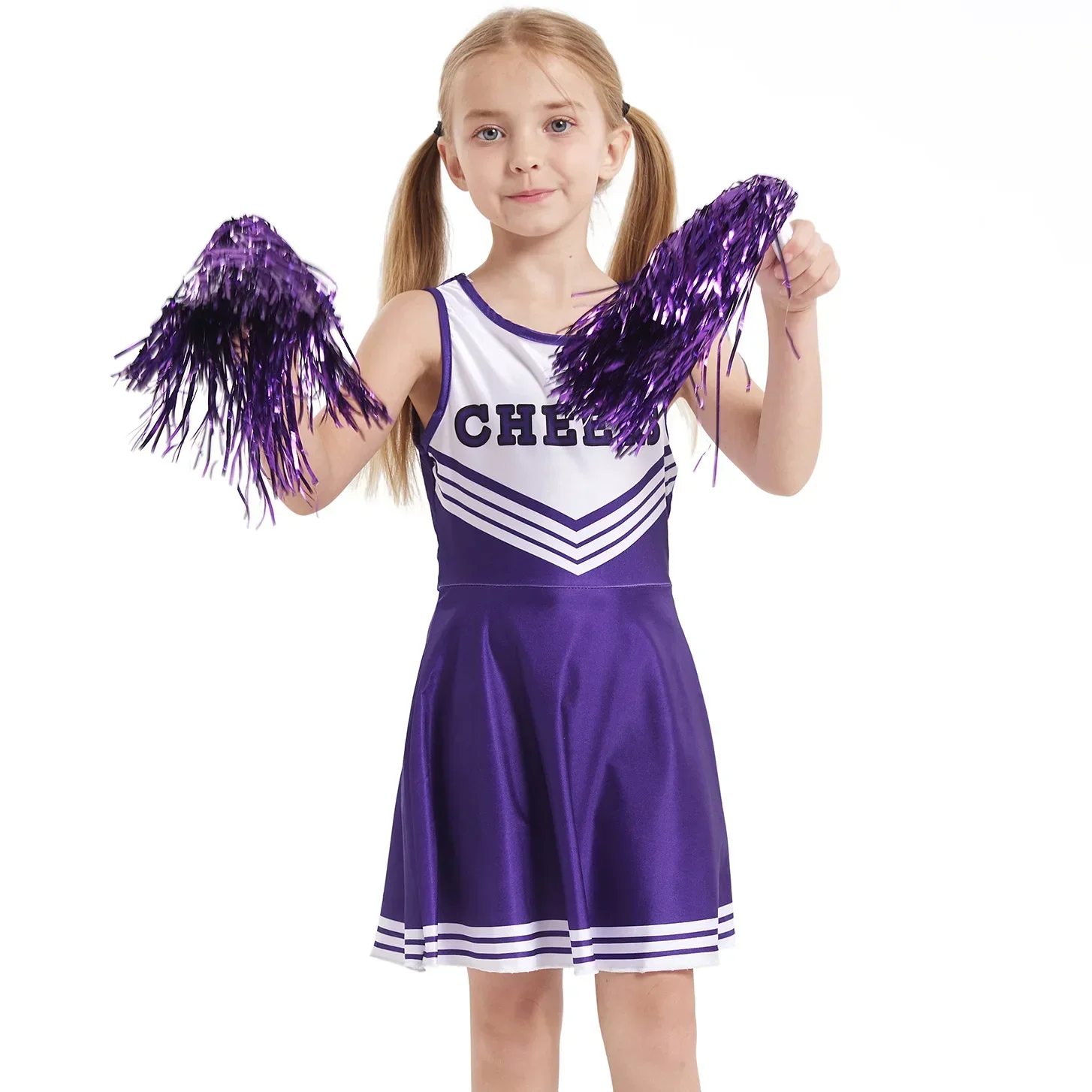 Cheerleading Uniform Long Sleeve Gymnastic Dance Dress with Pom Kindergarten Baby Girl Cheerleading