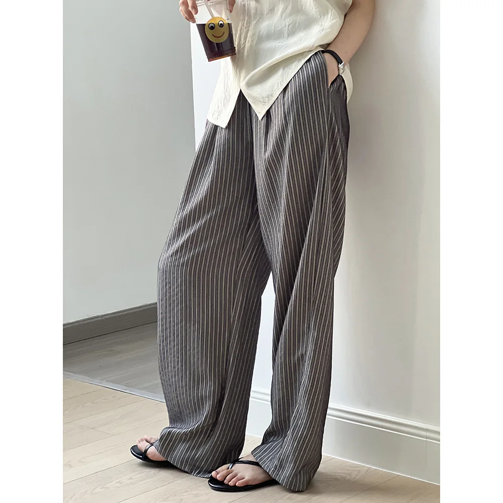 

Женские брюки в Вертикальную Полоску SuperAen, повседневные свободные брюки с широкими штанинами в стиле ретро, лето 2024