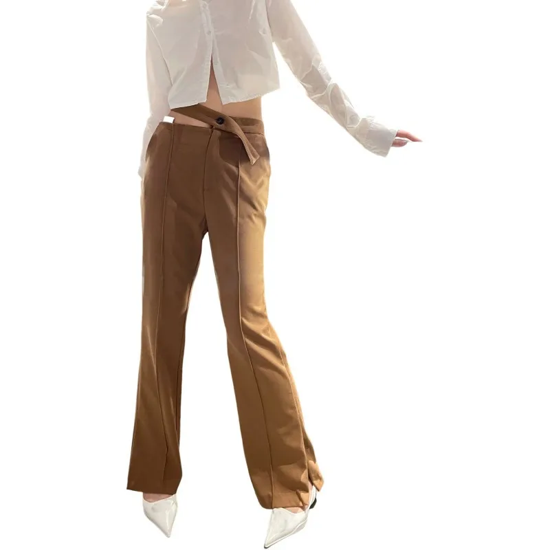 

New winter fashionable twill wool fabrics hollowed dew waist design of tall waist wide-legged pants show great long thin legs