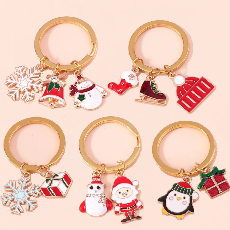Niedliche Emaille Weihnachten Schlüssel bund Santa Claus Schneemann Schlüssel ring Anhänger für Schlüssel halter Frauen Handtasche Zubehör DIY Schmuck Geschenke