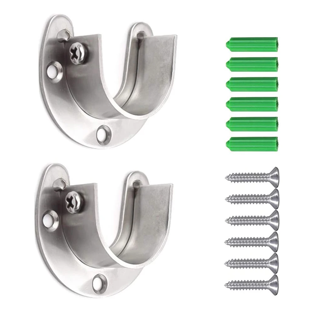 

Easy To Install 2 Pcs Flange Rod Holder Hardware Bathroom Curtains Rod End Supports Round Head Stainless Steel