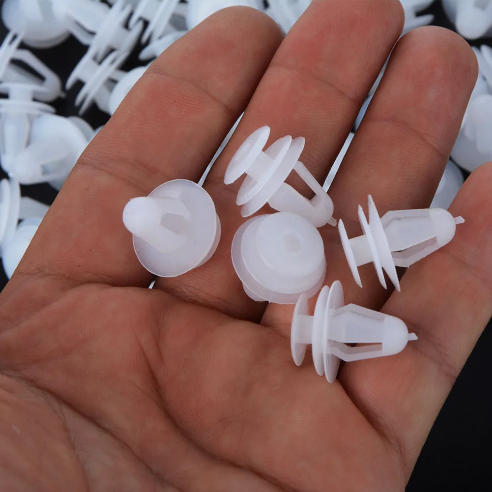 

Fender Bumper clips Push Rivets Screw Trunk White 100Pcs 9mm Fastener Hole Pin Plastic Accessories Auto Durable