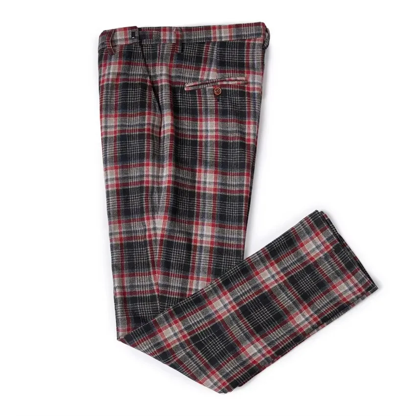 Wool Plaid Wedding Suit 2 Buttons Groom Tuxedos Double Breasted Tweed Suits Man Suit (Jacket+pants)
