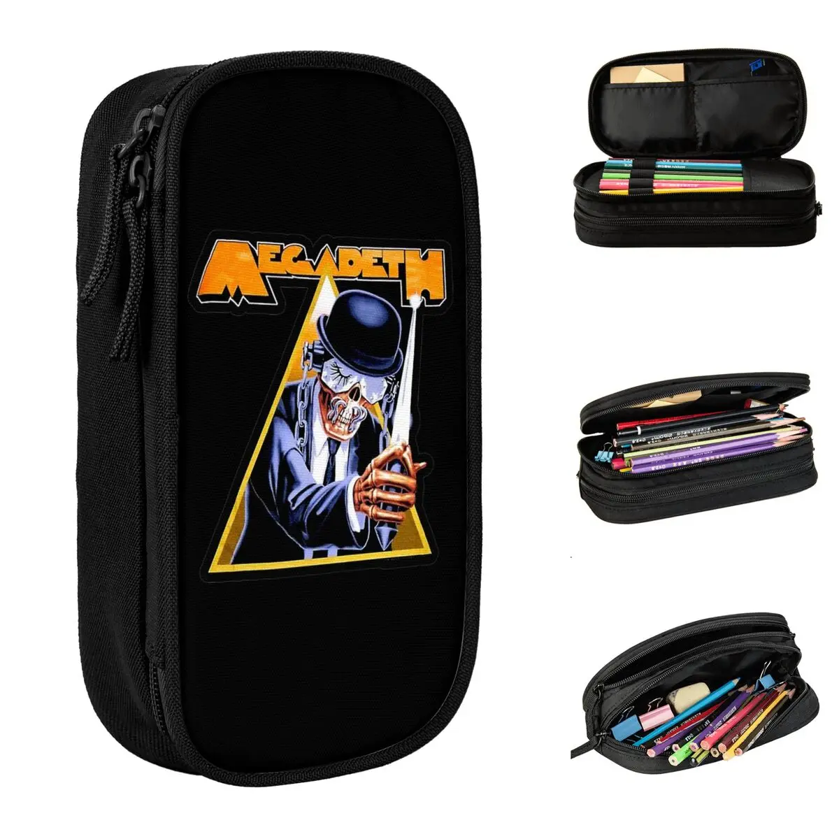 

Megadeths Metal Music Pencil Cases Skull Pencilcases Pen Box for Student Large Storage Pencil Bags Office Gifts Stationery