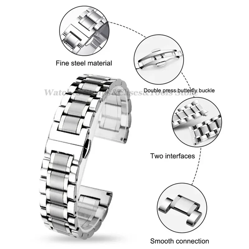 Premium Curved End Solid Stainless Steel Watch Strap with Butterfly Clasp