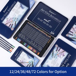 12/24/36/48/72pcs Professionnel Ensemble de Crayons Soluble Dans L'eau Crayons De Couleur Avec Brosse En Métal Boîte de Fournitures D'art 