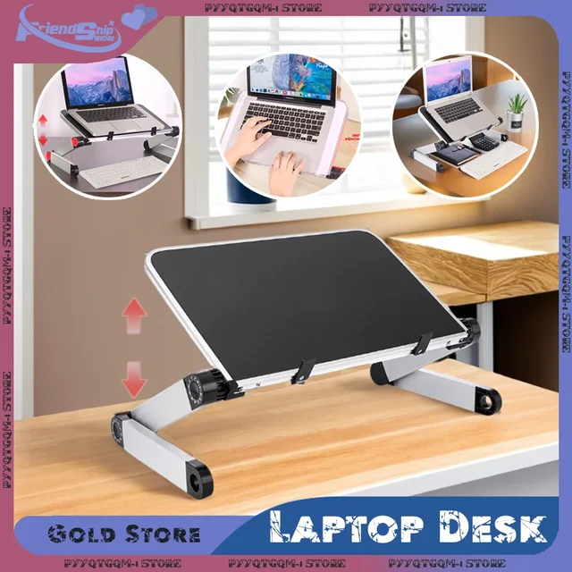 Portable Laptop Desk Adjustable Aluminum Computer Desk Ergonomic Lapdesk for TV Bed Sofa Table Desks Stand with Mouse Pad