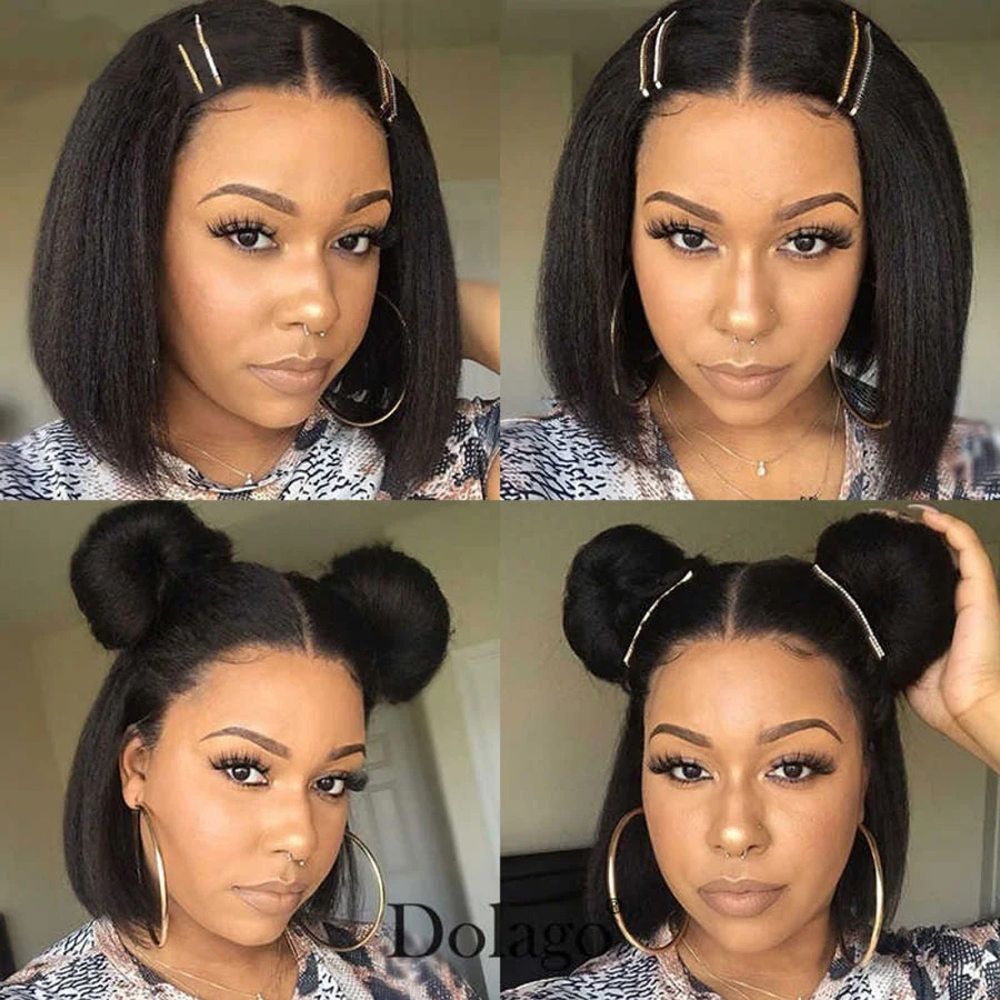 Brazilian V Part Bob Wig Human Hair No Leave Out Kinky Straight Wig Women V Part No Glue Natural Color Human Hair human hair wig lace front wig human hair wigs front lace wig