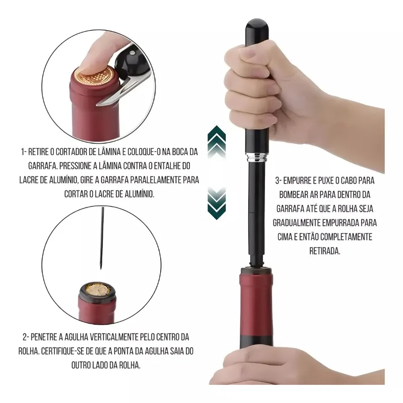 Portable Air Pump Wine Bottle Opener with Built-in Foil Cutter – Easy Cork Removal for Wine Lovers