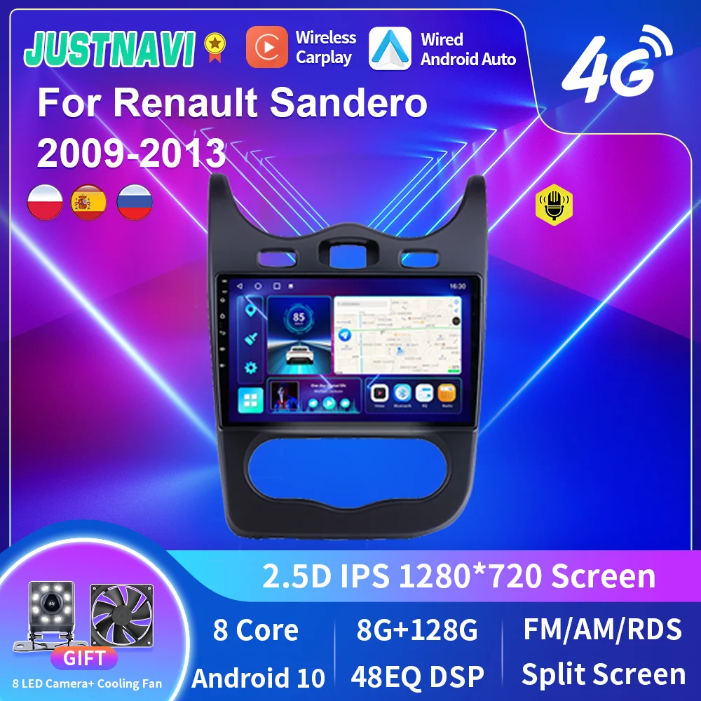 

JUSTNAVI QT10 GPS Car Radio For Renault Sandero 2009-2013 DSP Stereo 4G WIFI CarPlay Android 10.0 NAVI Multimedia Player No DVD