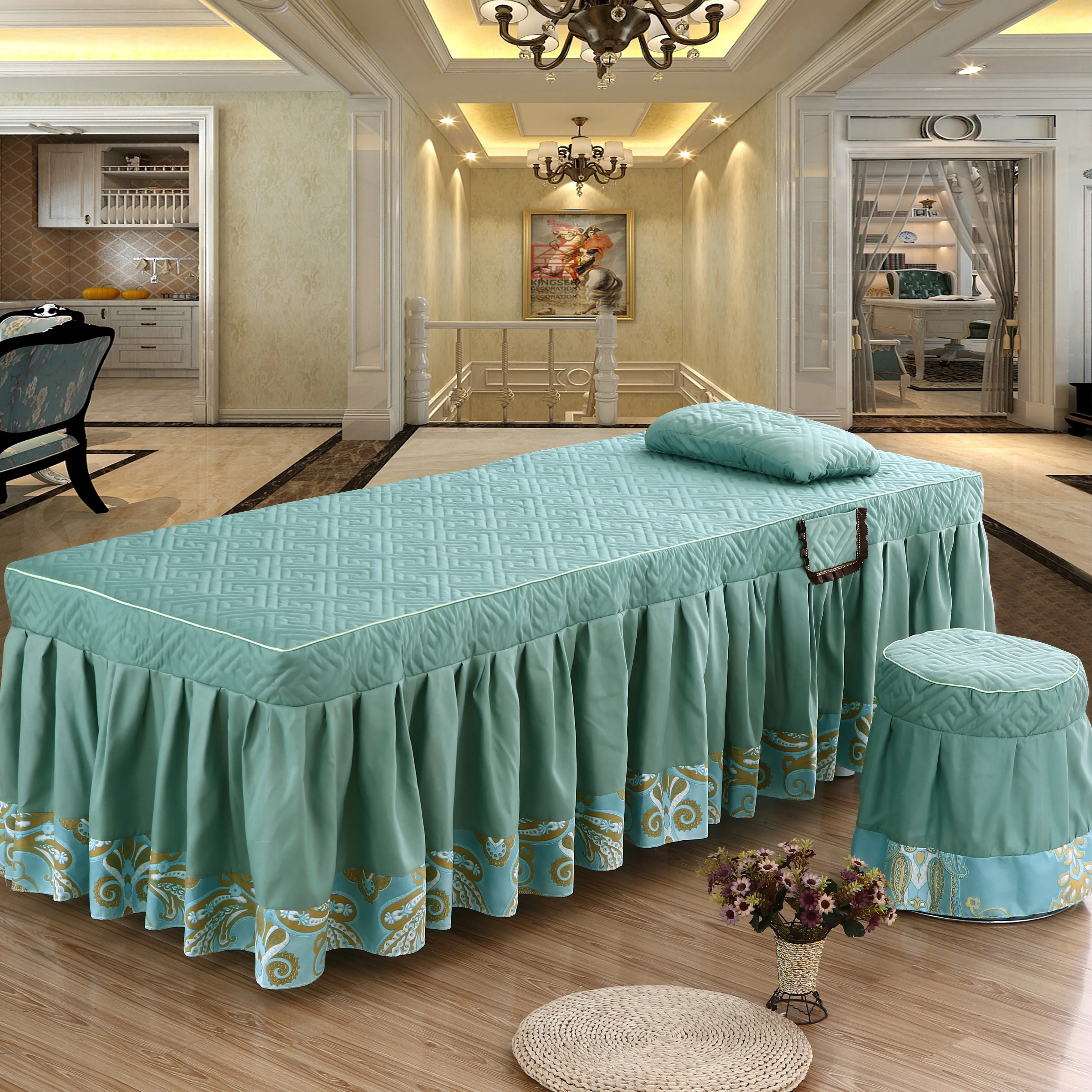 2pcs Set Beauty Salon Bed Cover + pillowcase SPA Massage Skin-Friendly Massage Table Bed Sheet Bedskirt with Hole Colchas beauty salon bed sheet