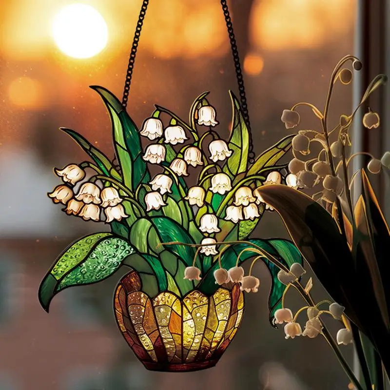 Outdoor Sun Catcher Flower Window Catcher Wall Art Decor Sun Catcher With Chain Floral Sign For Outdoor Porch Kitchen Garden 4