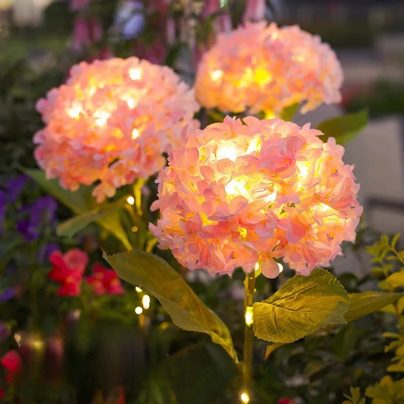 3head Hydrangea Light Solar Garden Light Outdoor Waterproof LED Flowers Stake Light Garden Pathway Backyard Landscape Decorate