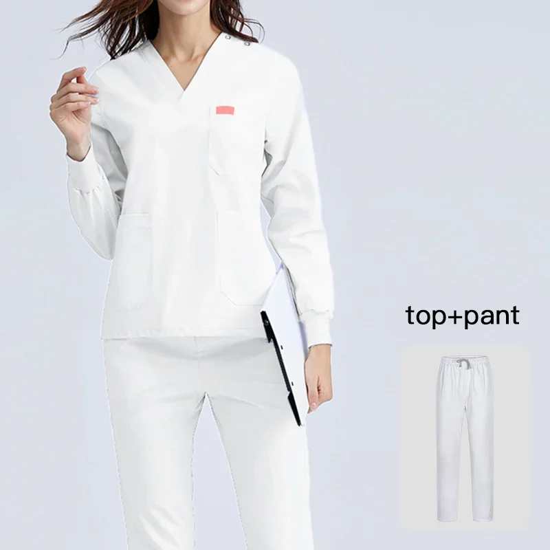 V-neck Long Sleeved Spa Uniform Scrub tops Pants nurse scrubs uniforms doctor costume women medical uniform
