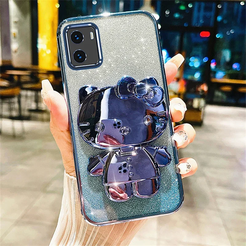 thumbnail image 1 of Funda con soporte de espejo de maquillaje de Hello Kitty Chapado en 3D para iPhone 15 14 13 12 Mini 11 Pro Max XR XS MAX X 8 7 6 6S PIus SE 2020, 1 of 5