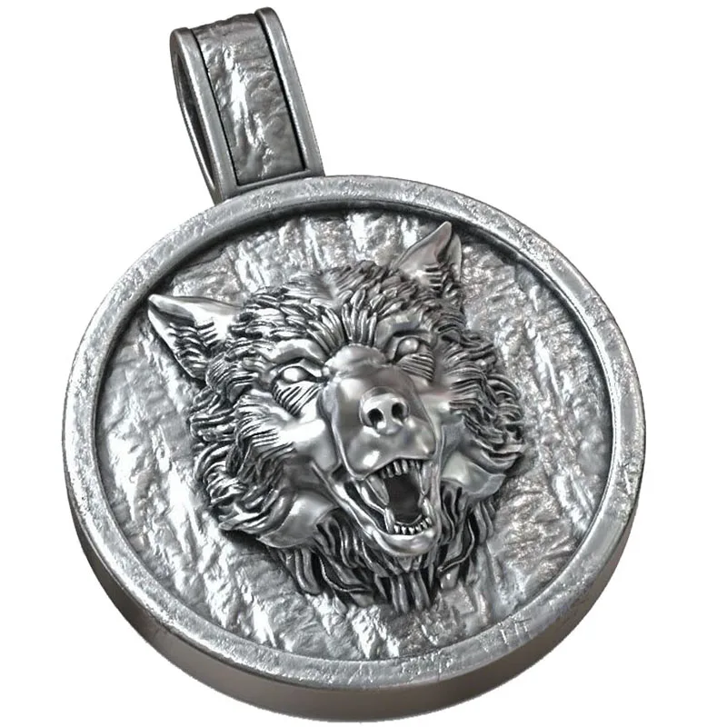 3D Wild American Gray Wolf Amulet Vintage Jewelry For Men 37g Pendant Customized 925 SOLID STERLING Silver Black Gold Pendant