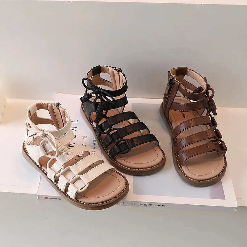 

Children Roman Sandals for Girls 2023 Summer New Hollow Out High Top Kids Shoes Gladiator Sandals Casual Soft Soled Beach Shoes