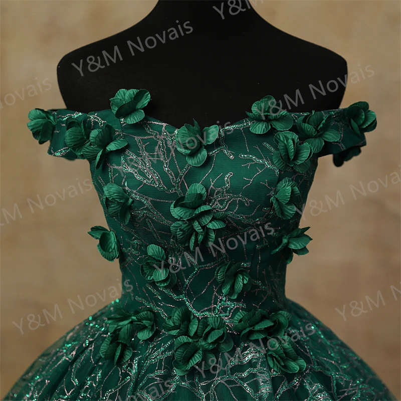 3D Flowers Custonized Glittering Luxury Appliques Quinceanera Dresses Off Shoulder Birthday Party Ball Gown Vestidos de 15 a&ntilde;os