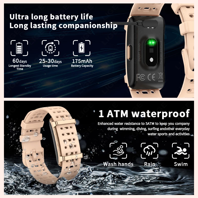 LIGE No Screen Smart Watch Sports Outdoors Fitness Heart Rate Monitor 1ATM Waterproof New Men Smart Bracelet For Andrio IOS 2026