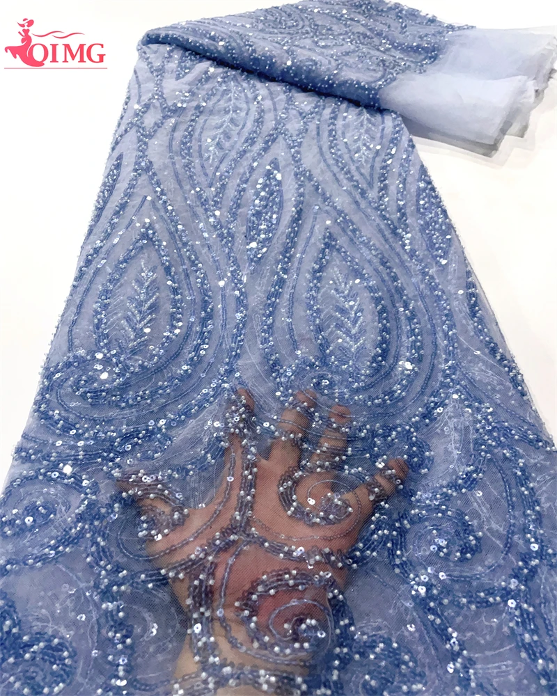 

Luxurious Nigerian Handmade Beads Lace Fabric 2023 High Quality Sequins Beaded Embroidery African French Lace Fabric For Dress